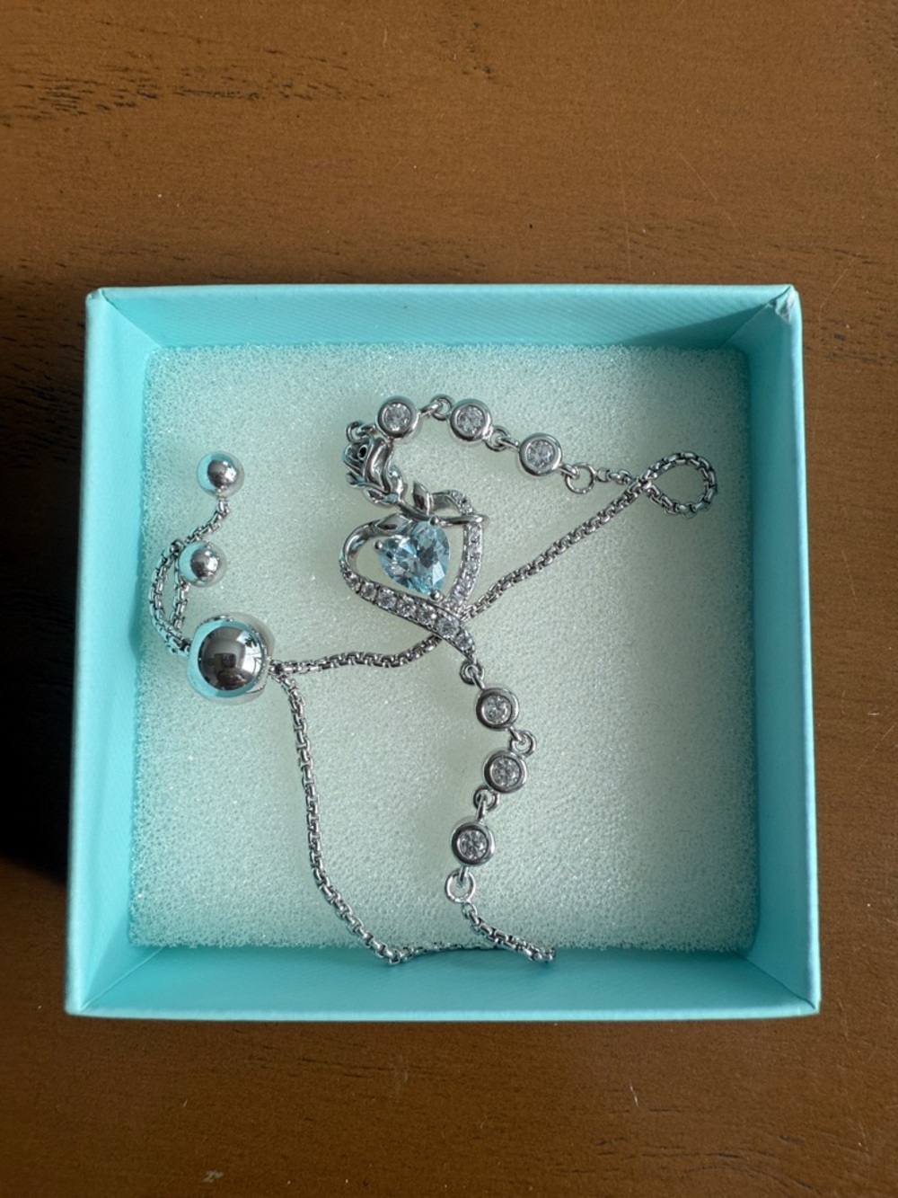 Sterling Silver Heart Cubic Zirconia Adjustable Bracelet, New in Box